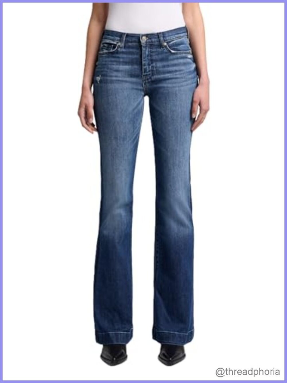 Wide Leg Trouser Jeans Mid Rise Flare Cotton Spandex Stretch 5 Pocket